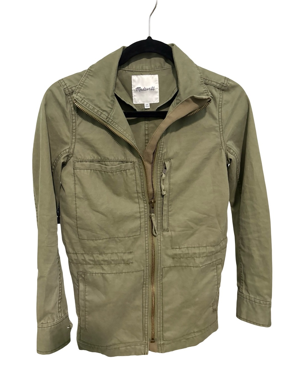Madewell Olive Green Cotton Utility Jacket Field Coat Cargo Zip Up Size XXS